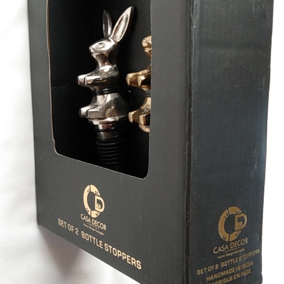 New Brass Bunny Bottle Stoppers Pair Silver and Gold - Picture 2 of 4